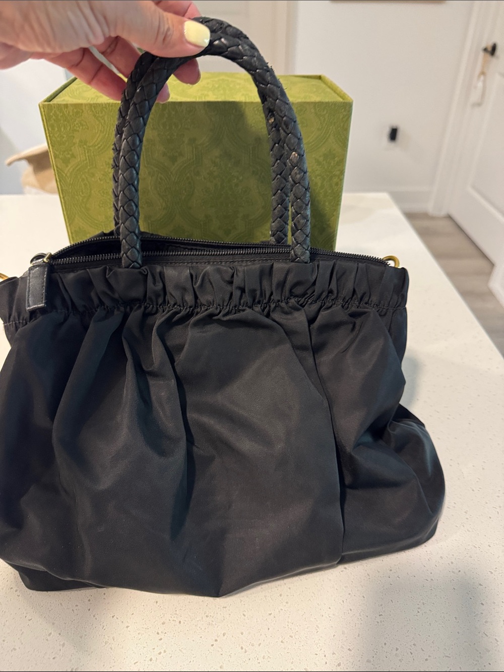 Prada Black Nylon Braided-Handle Shoulder Bag with Gold Hardware comes with COA - Picture 2 of 8